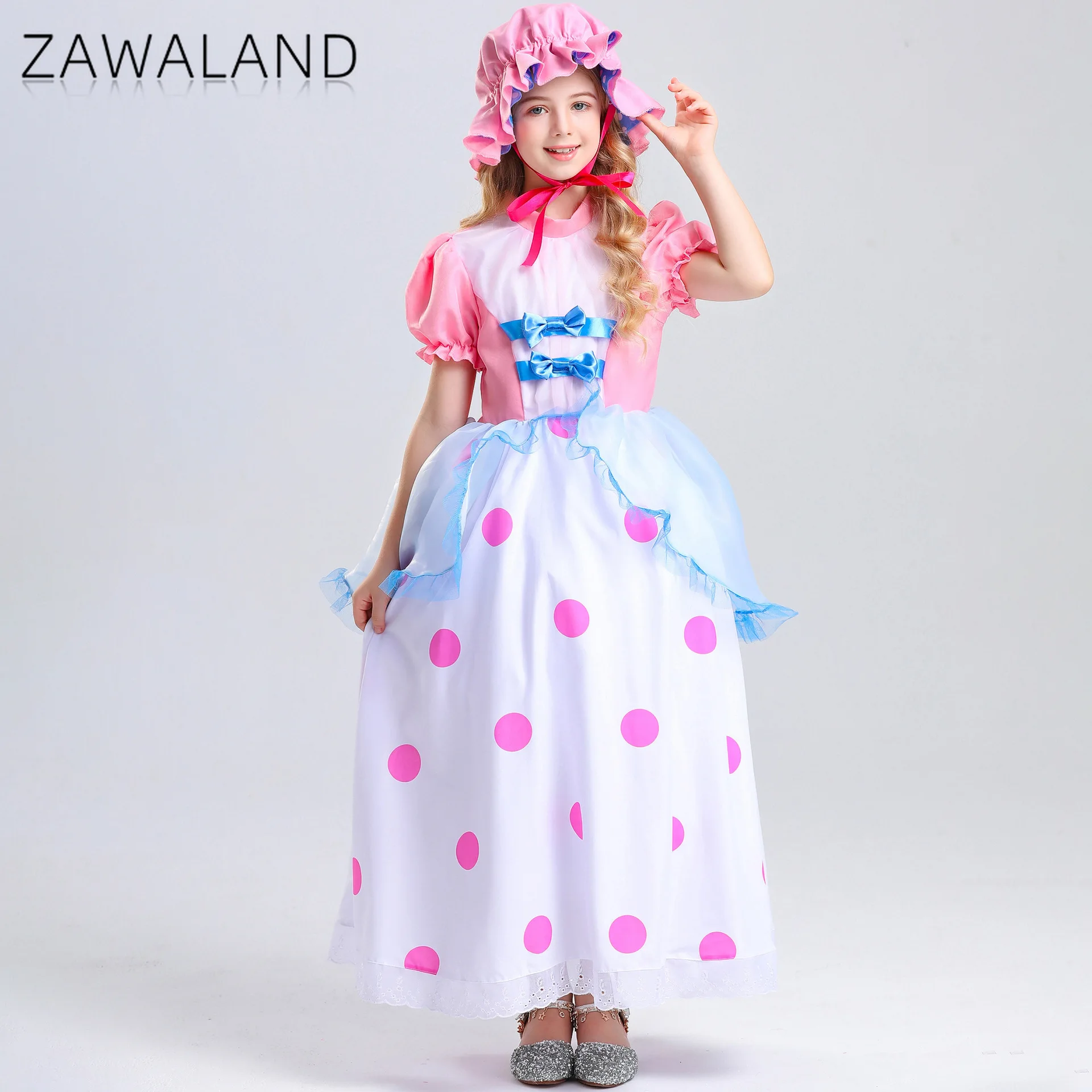 

Bo Peep Cosplay Pink Dot Dress Girl Stage Performance Costume Halloween Anime Movie Character Dresses Carnival Festival Outfits