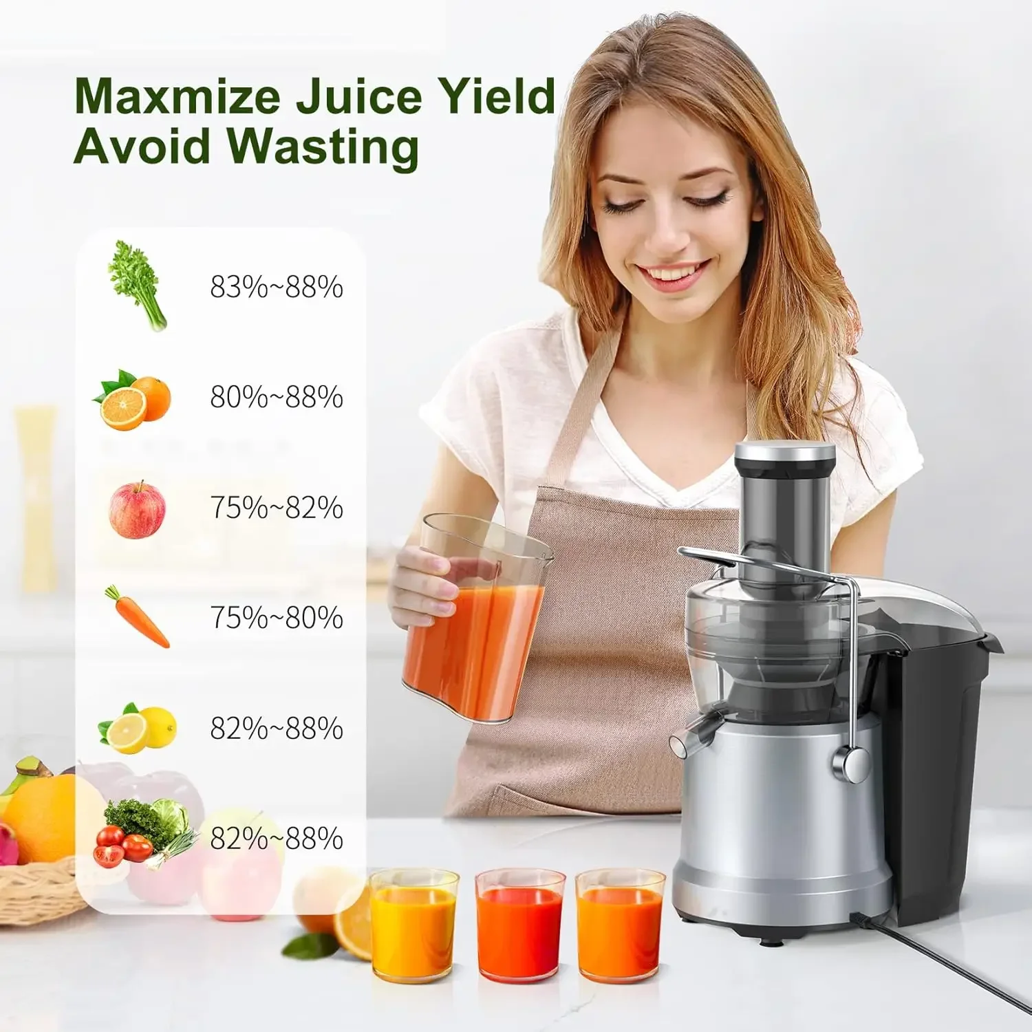 Vegetable and Fruit, Power Juicers Extractor with 3" Feed Chute, Centrifugal Juicer with High Juice Yield, Easy to Clean&BPA-Fre
