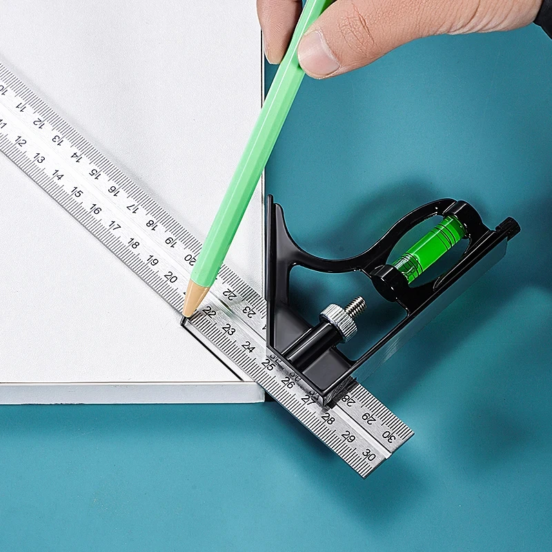 Functional Combination Adjustable Right Angle Ruler and Protractor, Movable Measuring Tool Measuring Instrument