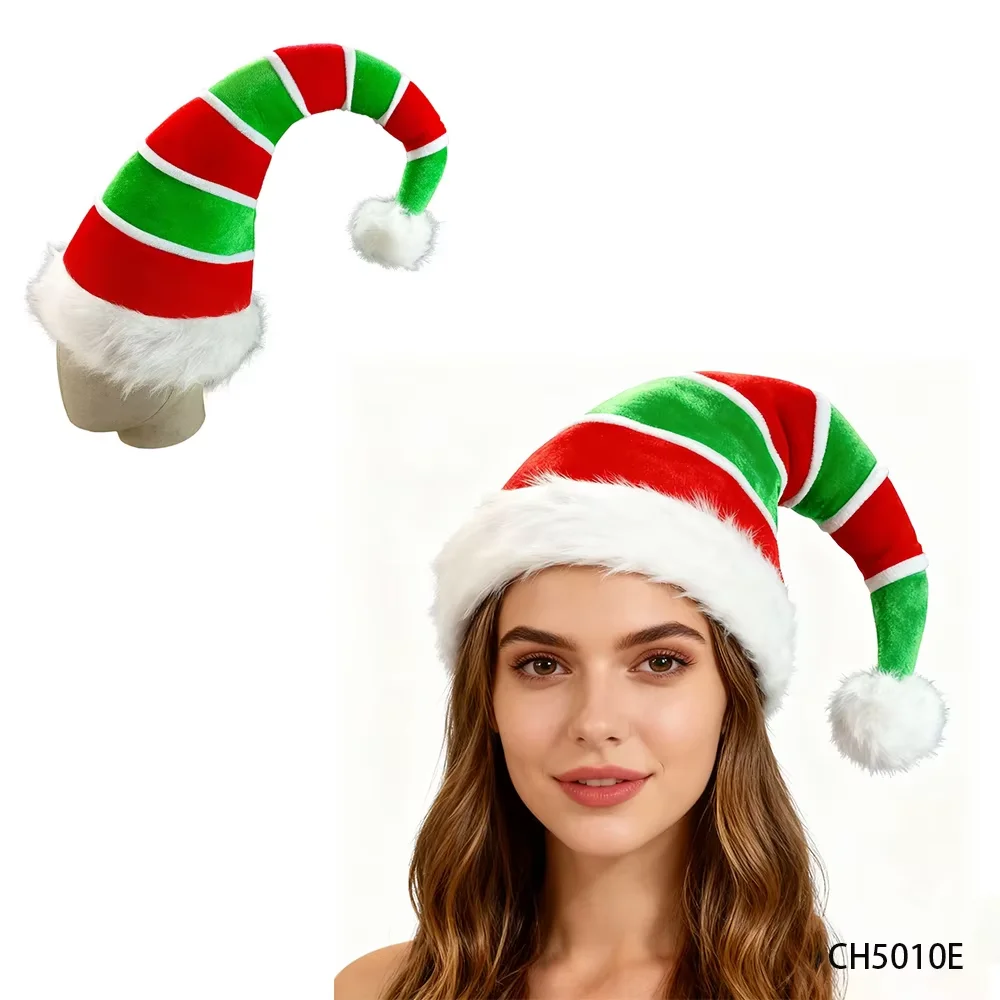 قبعات قزم عيد الميلاد من PESENAR، قبعة حلوى من الفرو الصناعي مخططة طويلة لإكسسوارات أزياء حفلات عيد الميلاد #1