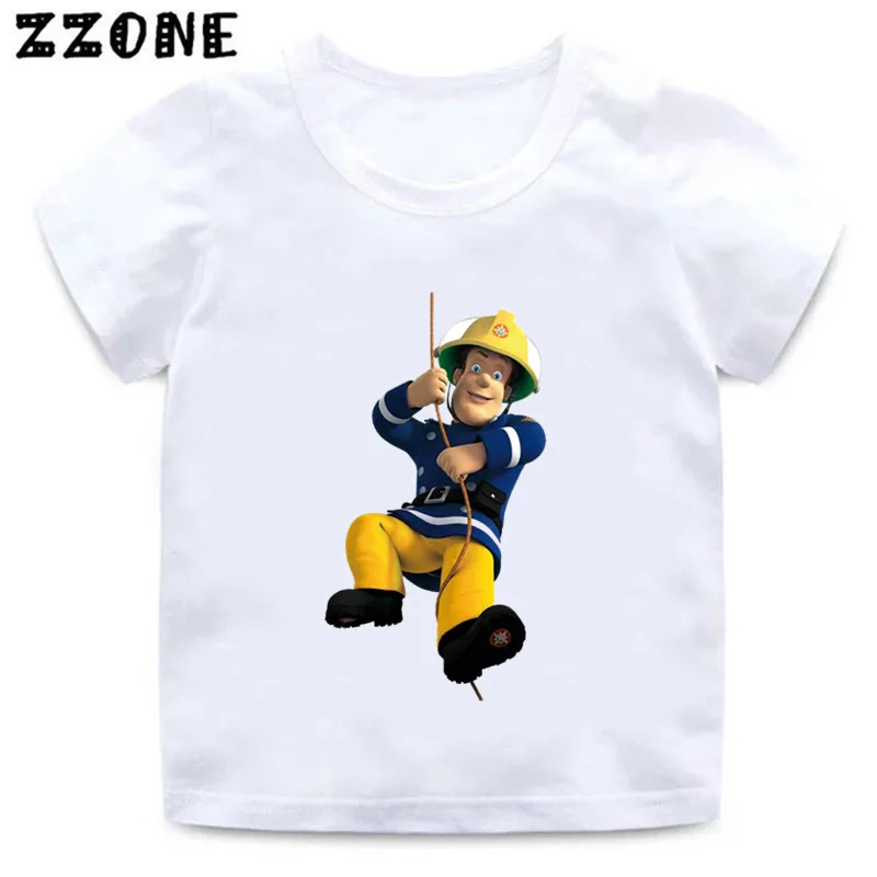 Hot Sale Fireman Sam Print Cartoon Kids T-shirt Funny Girls Clothes Baby Boys Short Sleeve T shirt Summer White Children Tops