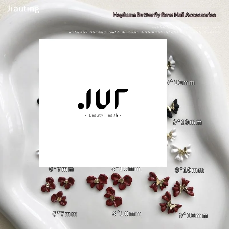 

10Pcs Bowknot Nail Charms Metal Wine Red Black White Nail Rhinestone High Quality Stereoscopic Nail Decoration