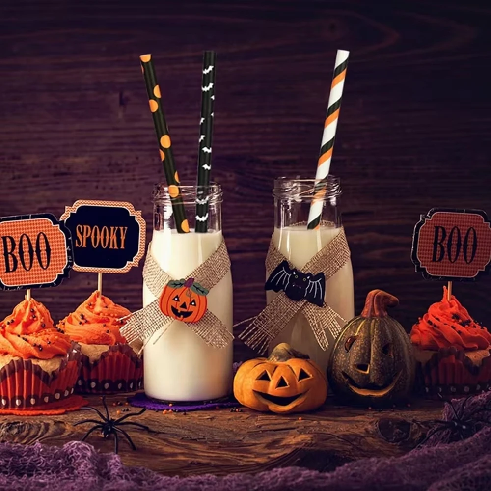 100pcs Halloween Paper Straws - đánh giá và giá Home Bar Supplies