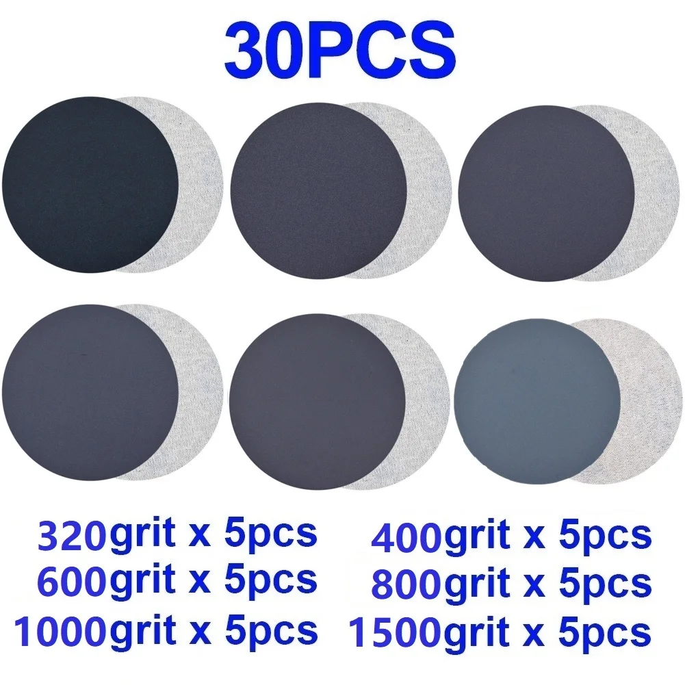 

30Pc Wet Dry Sandpaper 3 Inch 75MM Hook And Loop Silicon Carbide 320-1500 Grits Waterproof Sanding Disc