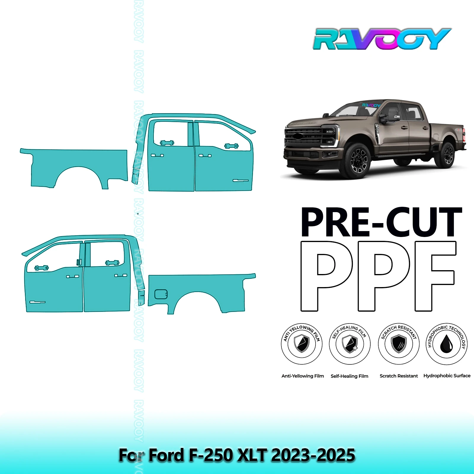 

For Ford F-250 XLT 2023-2025 8.5mil Clear Matte Pre-Cut PPF Door & A/B Pillar Kit TPU Paint Protection Film Set