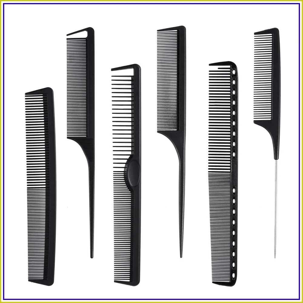 

6-Piece Carbon Fiber Hair Combs Set, Anti-Static Heat Resistant Styling Comb for Barber & Salon, Fine & Wide Teeth with Rat Tail