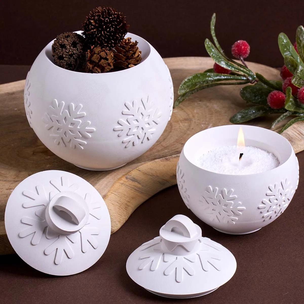 3D Weihnachten Ornamente Kerze Glas Silikon Form DIY Runde Relief Schneeflocke Ball Lagerung Box Gips Harz Handwerk Casting Formen