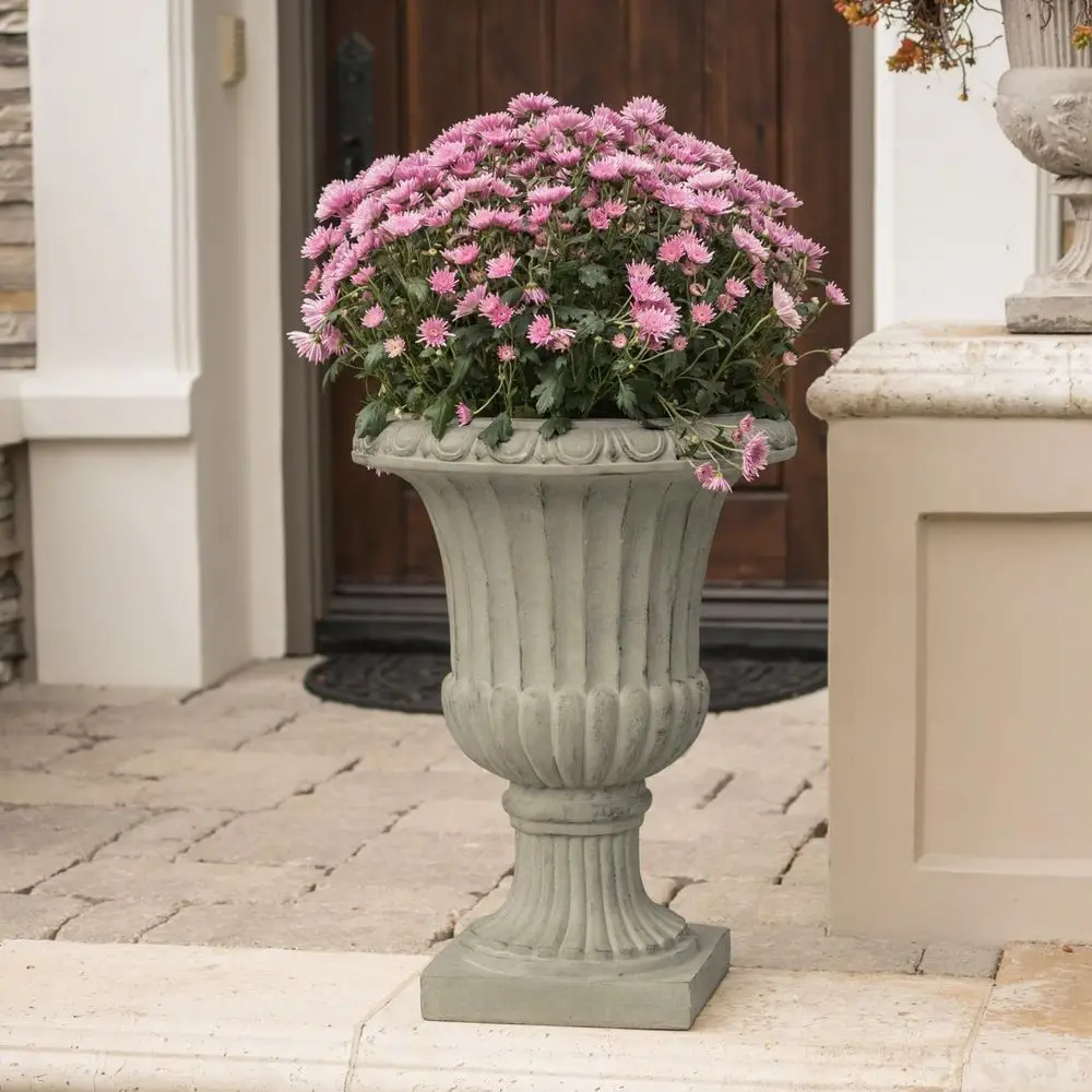 

26-inch Antique Green Outdoor/Indoor Magnesium Oxide Urn Planters with Tile Design