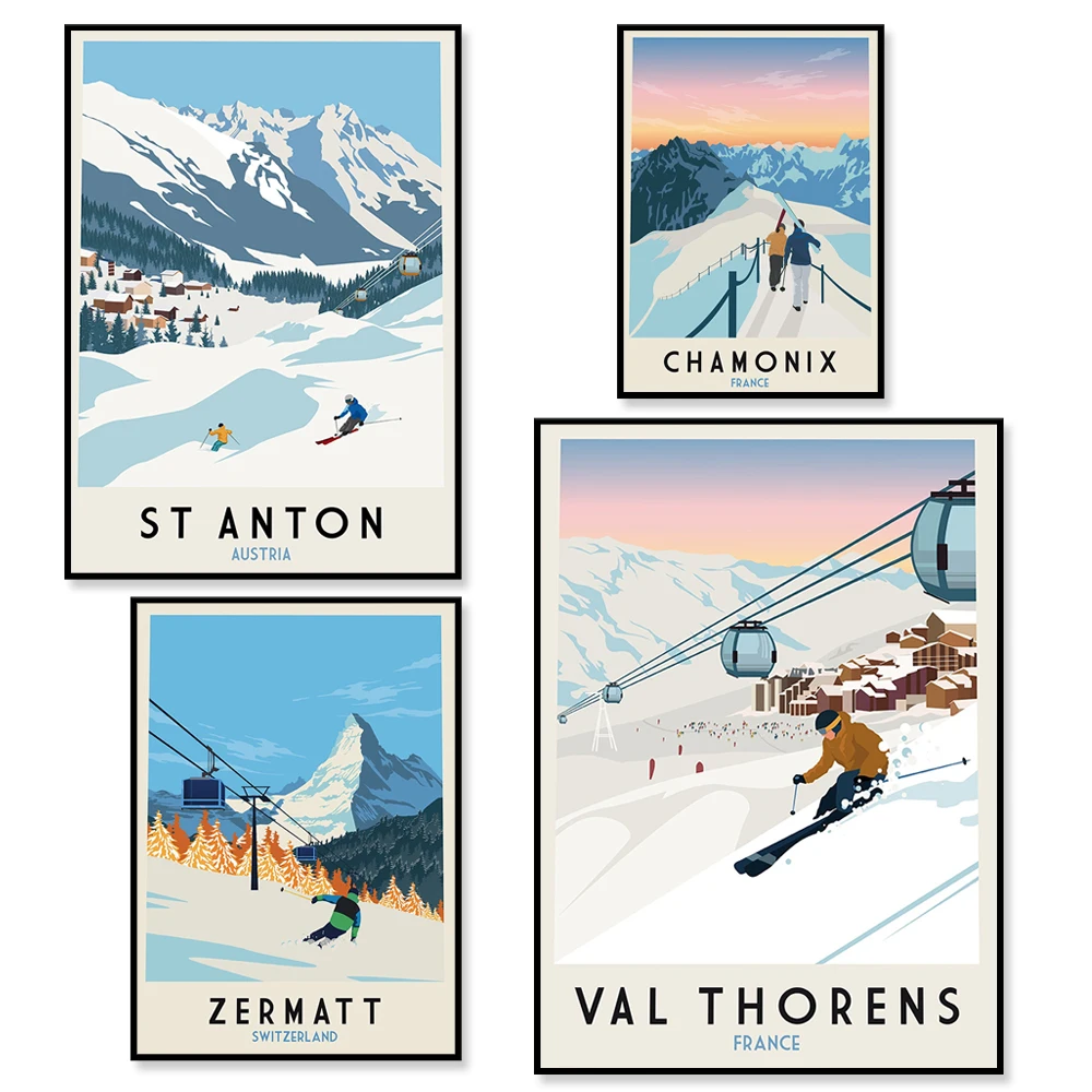 

Zerma, Chamonix, Saint Anton, Val Thorens Snowboard Snowboard Poster Poster and Printed Living Home Decor Pictures