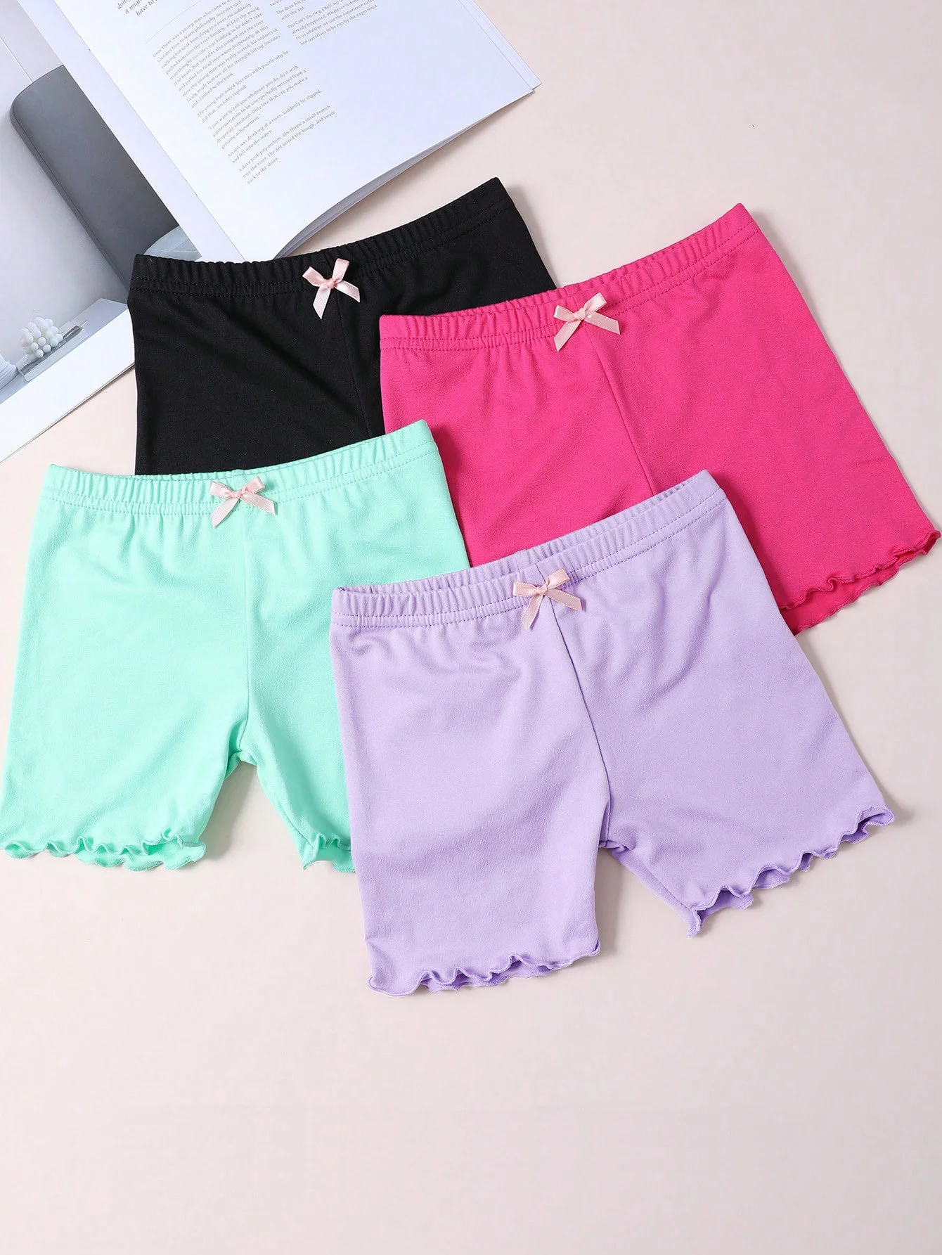 4 Pairs of Girls Cute Safety Short Pants,Kids Fashion Soft Elastic Waist Solid Color Leggings Set for 1-12 Years Babies and Kids