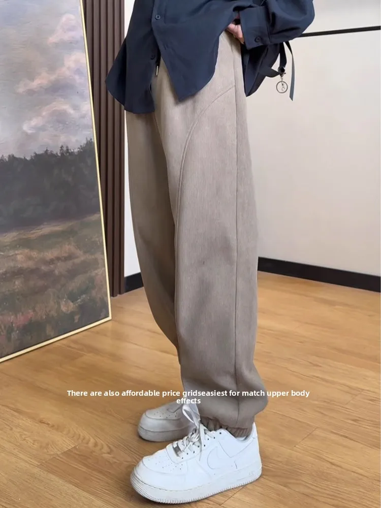 بنطلون رياضي شتوي أمريكي ريترو مبطن بالصوف السميك للرجال والشباب، بنطلون دافئ كاجوال متعدد الاستخدامات بقصة فضفاضة وخصر منخفض