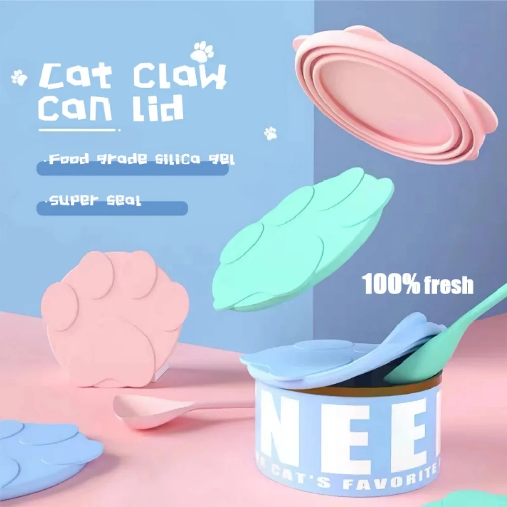 3 In 1 Yeniden Kullanılabilir Silikon Köpek Kedi Konserve Kapaklı Gıda Mühürleyen Kaşık Pet yemek örtüsü Depolama Taze tutma Kapakları Kase Köpek Aksesuarları