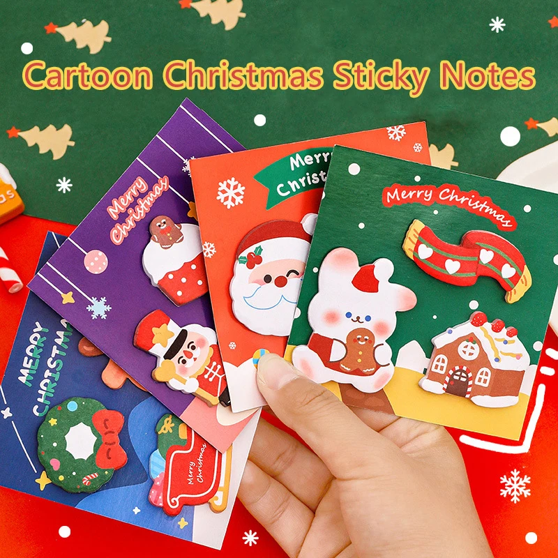 60Sheets Cartoon Christmas Sticky Notes Student Guestbook Mini Pocket Notebook Cute Message Notepad Christmas Stationery Gifts