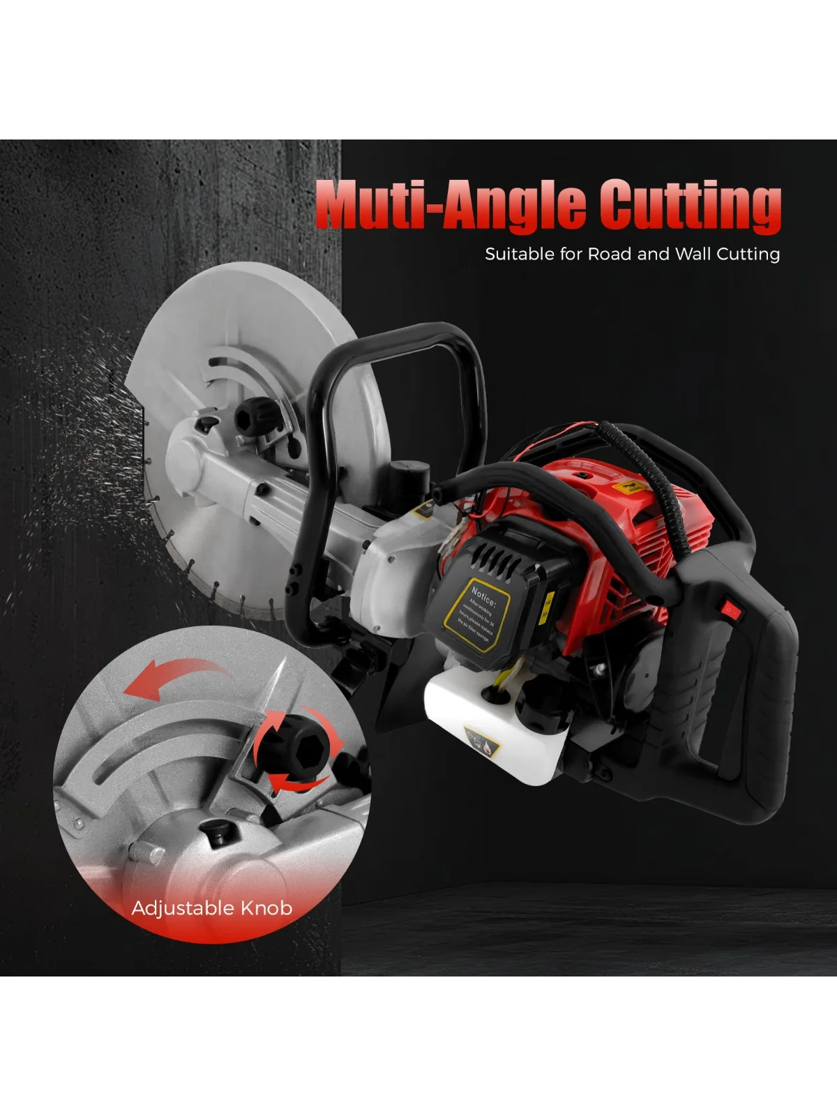 

2 Stroke 52 CC 1400w Gas Concrete Cut off Saw Cement Masonry Wet Dry Saw Cutter With 350mm Blade For Cutting Cement Blocks Stone