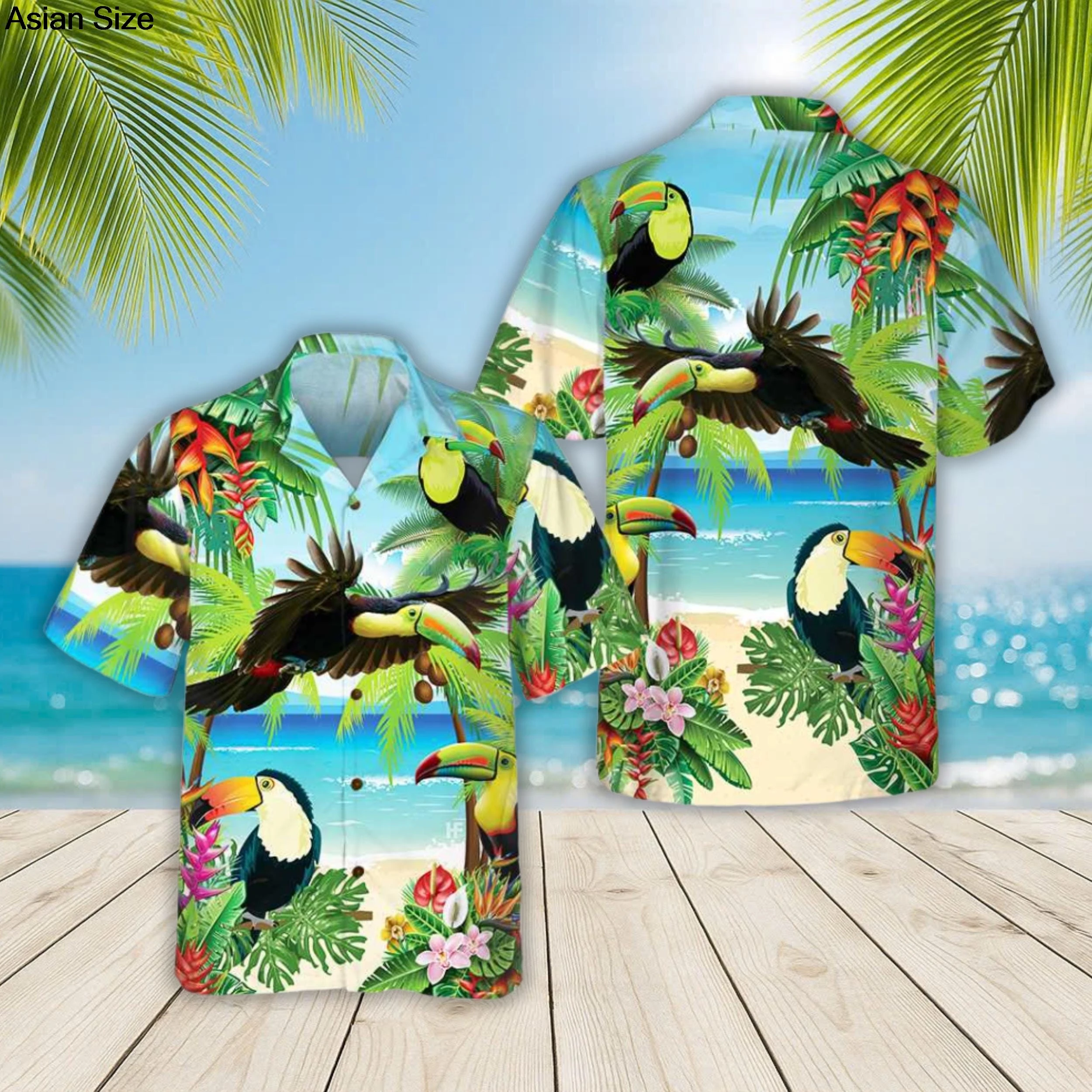 Toucan Tropical Beach Hawaiian Shirt Funny Bird Shirt For Men And Women, Bigfoot Flamingo Tropical Aloha Summer Button Down Tops