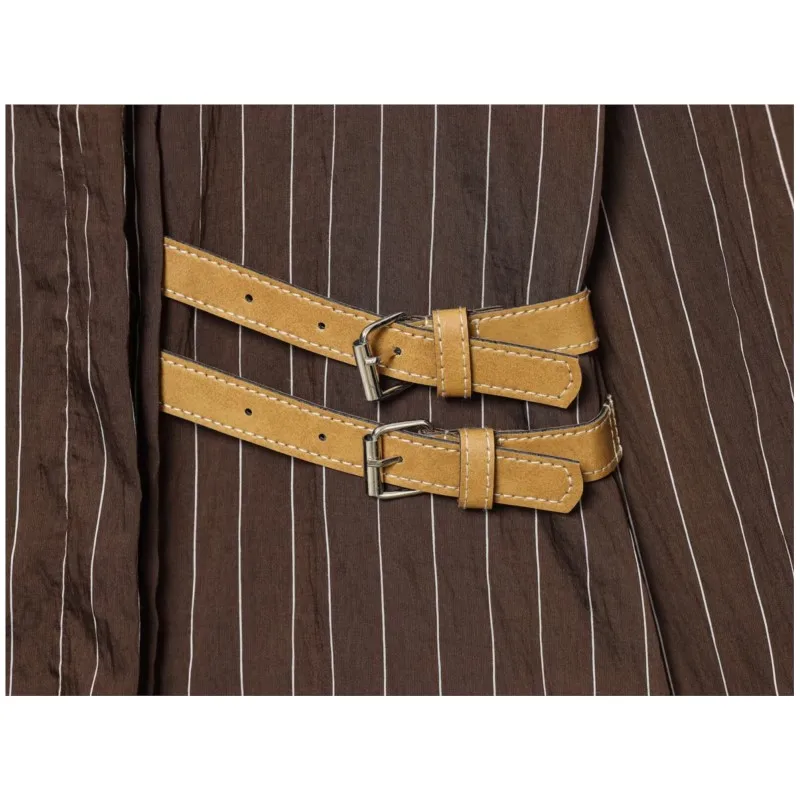 Camisa a rayas con hebillas para mujer, Tops sencillos con botones y cuello de solapa informal, camisas y blusas elegantes para mujer de primavera