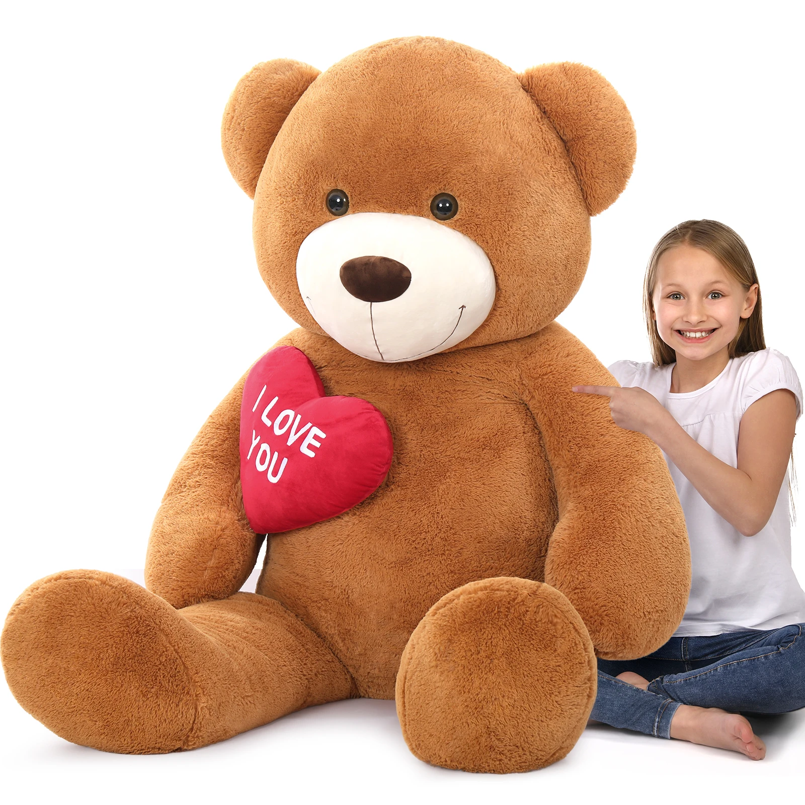 

Tezituor Giant Brown Teddy Bear 6ft Stuffed Animals - “I Love You”Red Heart Jumbo Human Size Teddy Bear for Girlfriend,Boyfriend