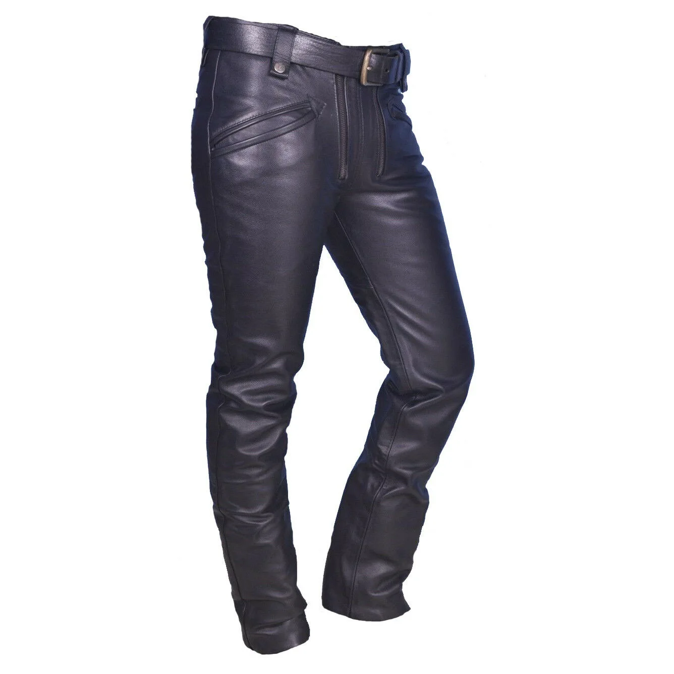 Men's Fashion Faux Leather Pants With Zippers Punk Style PU Leather Trousers For Male Solid Color Big Size 5XL