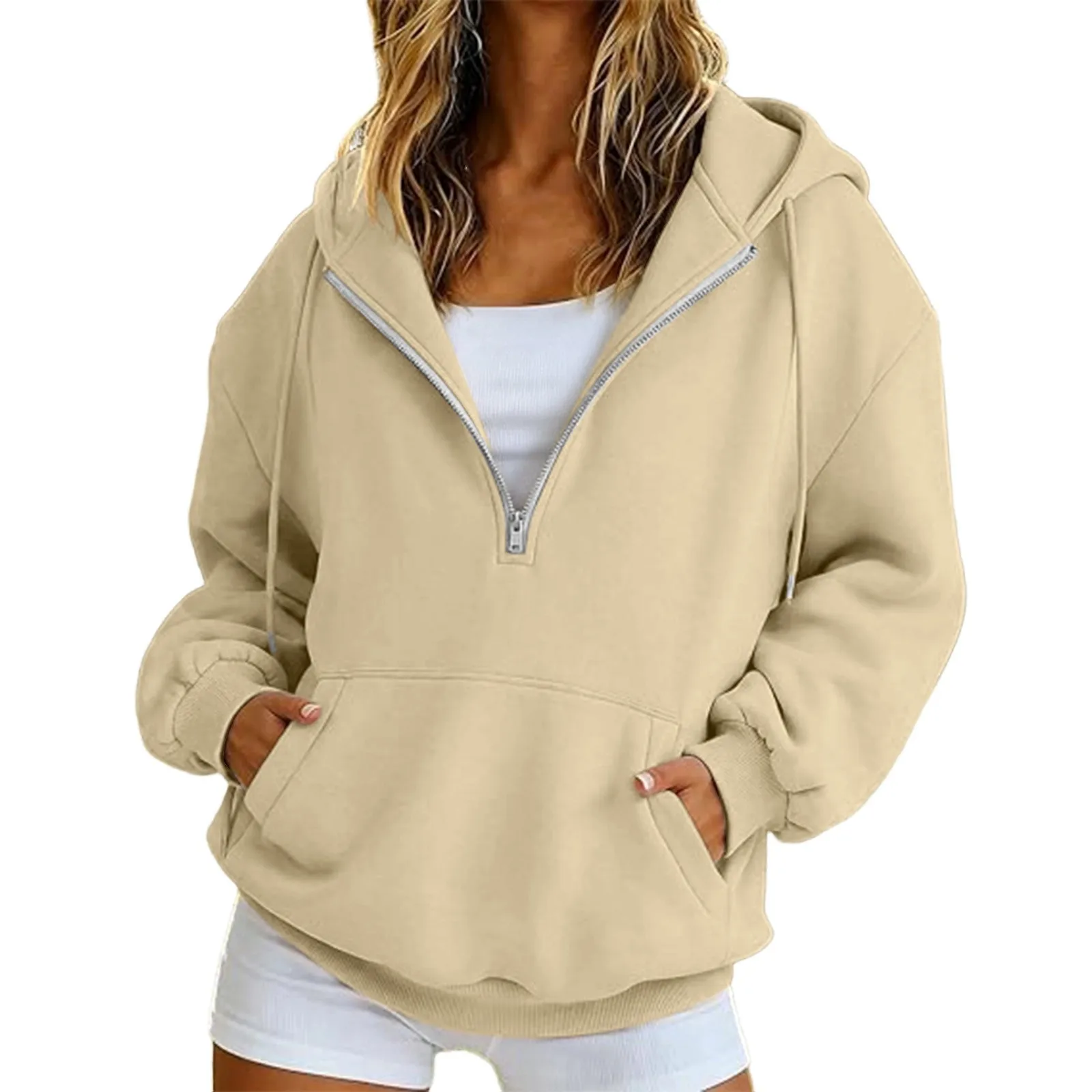 2026 Herbst/Winter Neuerscheinung Damen Fleece-Gefütterte Multifunktionale Reißverschluss-Kapuzenjacke Glatte Silhouette Warme Kapuzenjacke – Detail 8