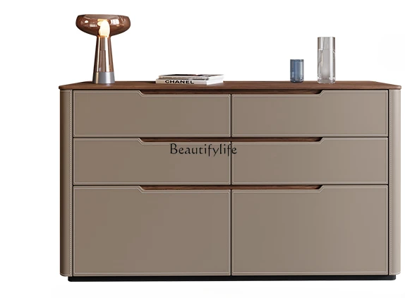 

Saddle Leather Sideboard Cabinet Modern Living Room Small Apartment Storage Chest of Drawers