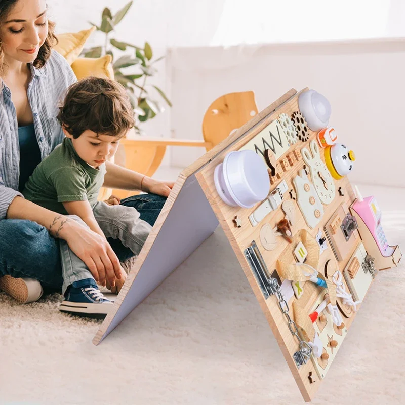 Montessori Educational Learning Kids Toy Wooden Double-sided Busy Board Drawing Board  Toddler Toys Math Sensory Toy Board Games