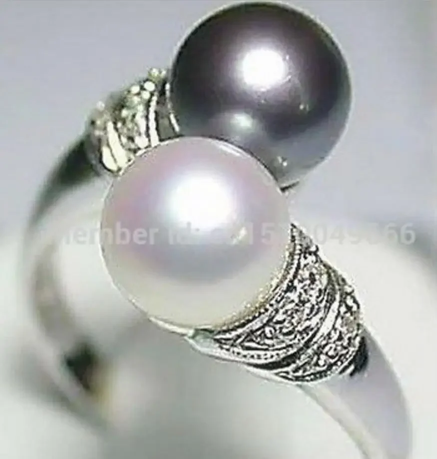 

Jewelry Hot Sell! Real Black White Freshwater Pearl Silver Ring