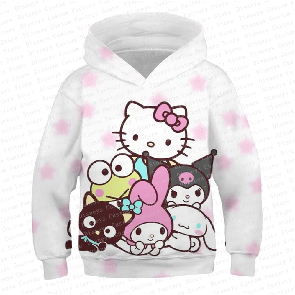 Children\'s Hoodies Child Sweatshirt Girls Cute Cartoon Hello Kitty Kuromi and Friend Sanrio Animal Printed Pullover Kids Clothes