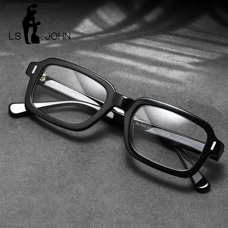 LS JOHN, nuevas gafas de acetato, montura para hombre, marca rectangular, gafas de lectura para miopía, gafas graduadas ópticas de alta calidad para hombre