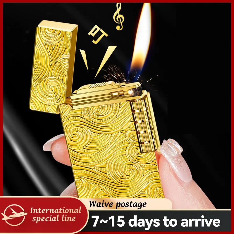 DK-882  Steel Sound Side Sliding Grinding Wheel Inflatable Oblique Fire Lighter Elegant Open Flame High-end Gift Lighter