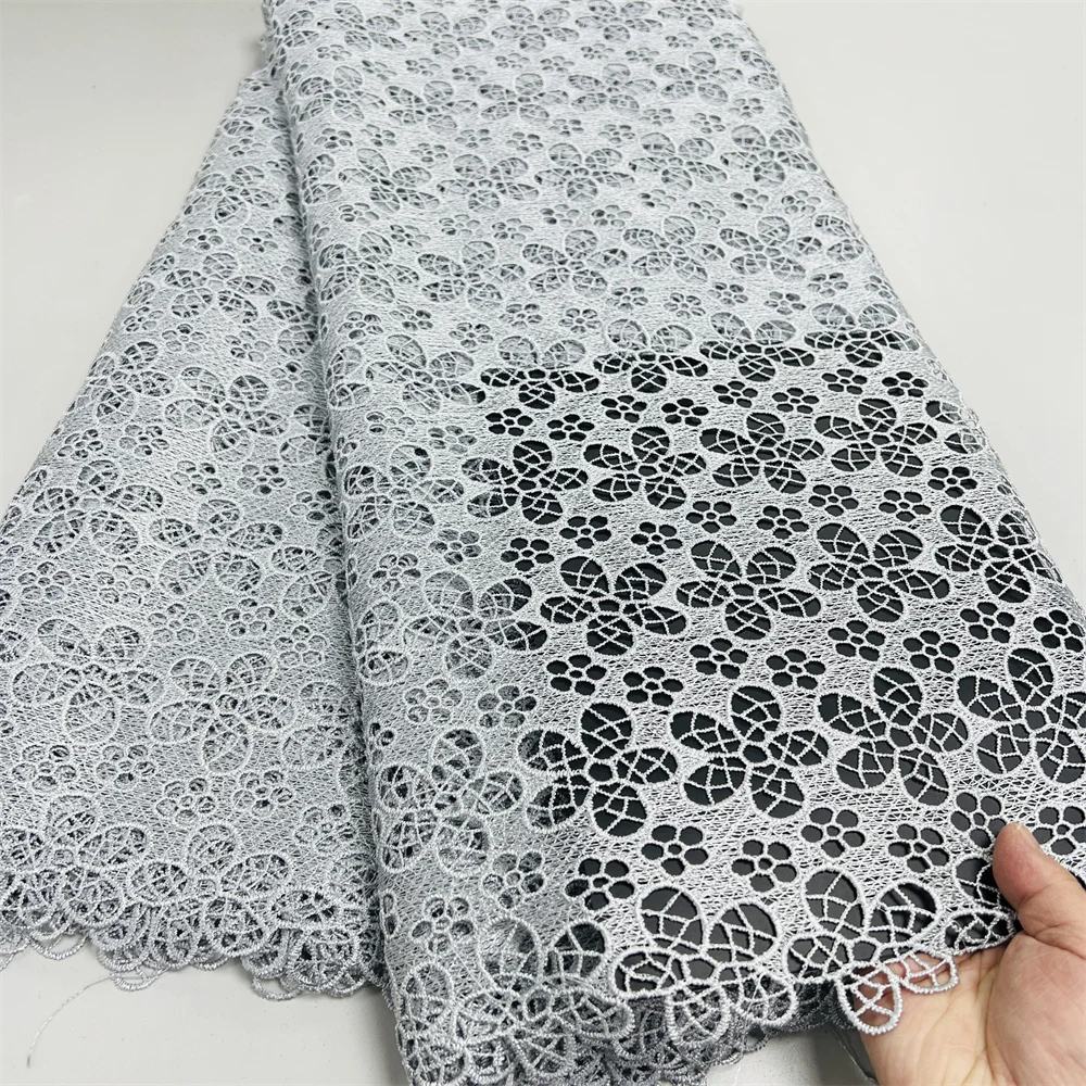 African Guipure Cord Sequins Lace Fabric 2024 High Quality Nigerian Water Soluble Lace Fabric For Women Wedding Party Dress