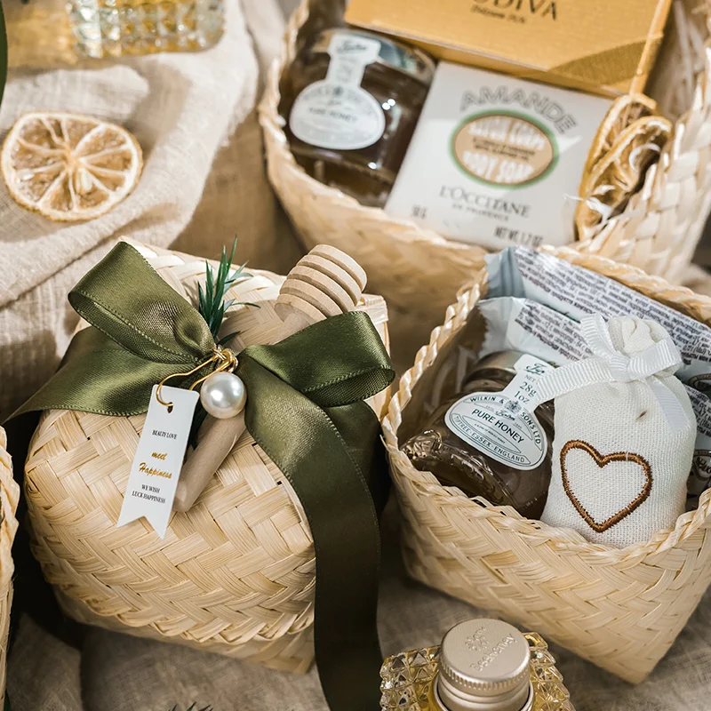 

5Pcs Hand Woven Gift Box Finished Bamboo Boxes Bridesmaid Souvenirs Wedding Candy Packaging Baby Shower Party Favor Supplies