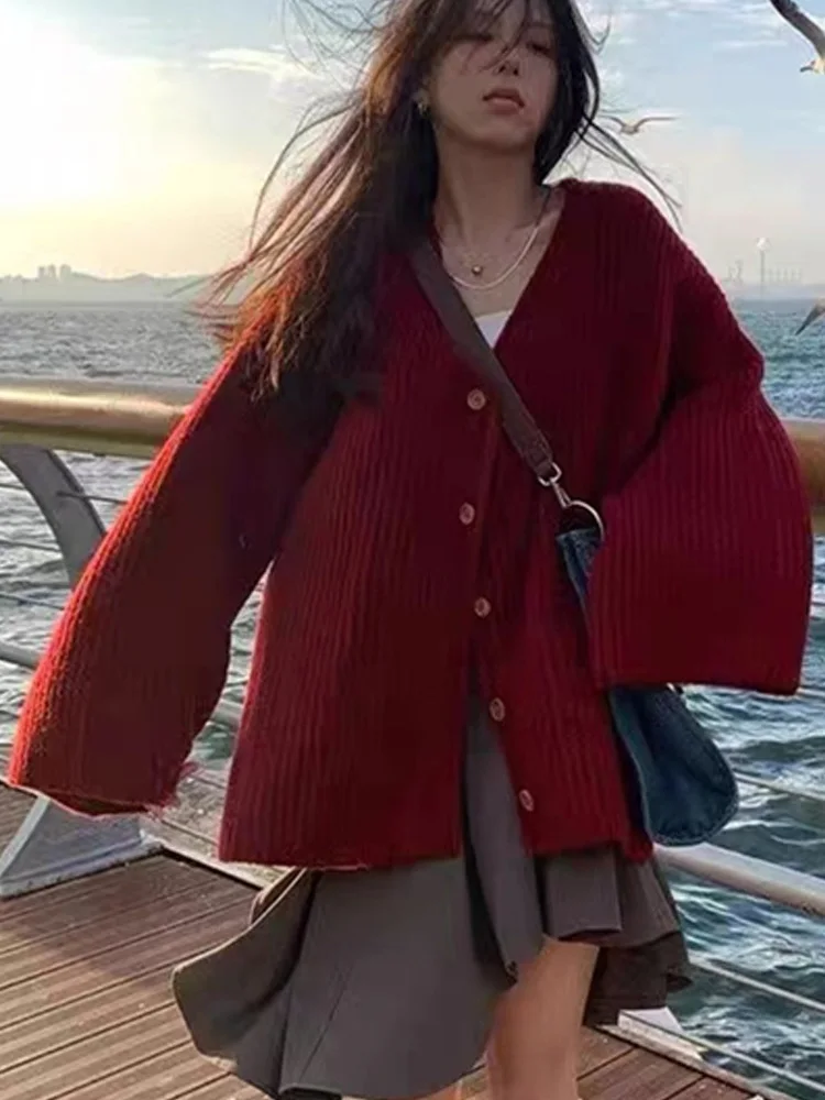 Nova moda outono e inverno roupas femininas de manga comprida de malha cardigan camisola casual médio e longo casaco feminino