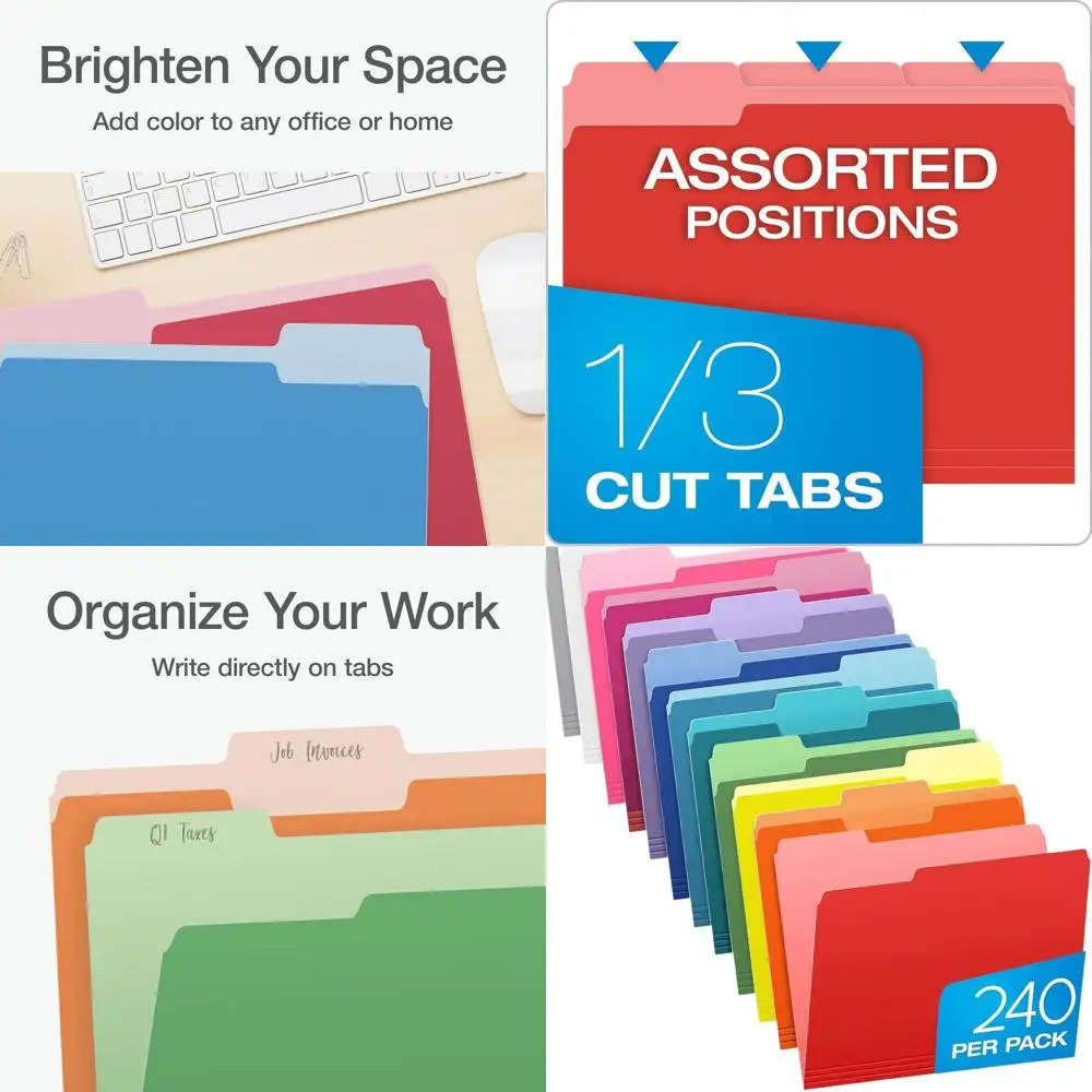 

Assorted Color 240-Pack Letter Size Document Folders with 1/3 Cut Tabs