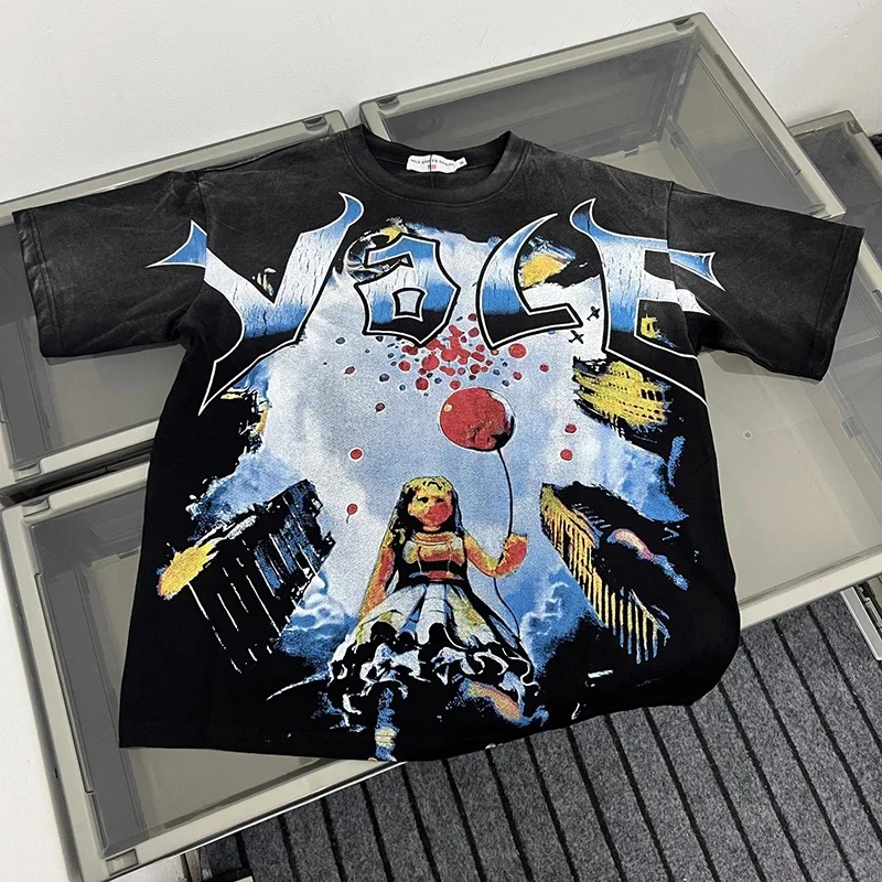 

Harajuku VALE VALLEY Washed Hand Worn T SHIRT Good Quality Fashion T-Shirts Summer Style Men Women Vintage T Shirt Tee