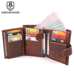 Top Quality Genuine Cow Leather Wallet Men Hasp Design Short Purse With Passport Photo Holder For Male Clutch Wallets