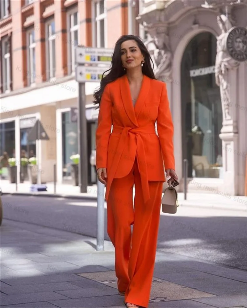 Loose Orange Women Suits Pants Set Wedding 2 Piece Blazer+Trousers Casual Prom Tuxedo Custom Size Jacket Coat