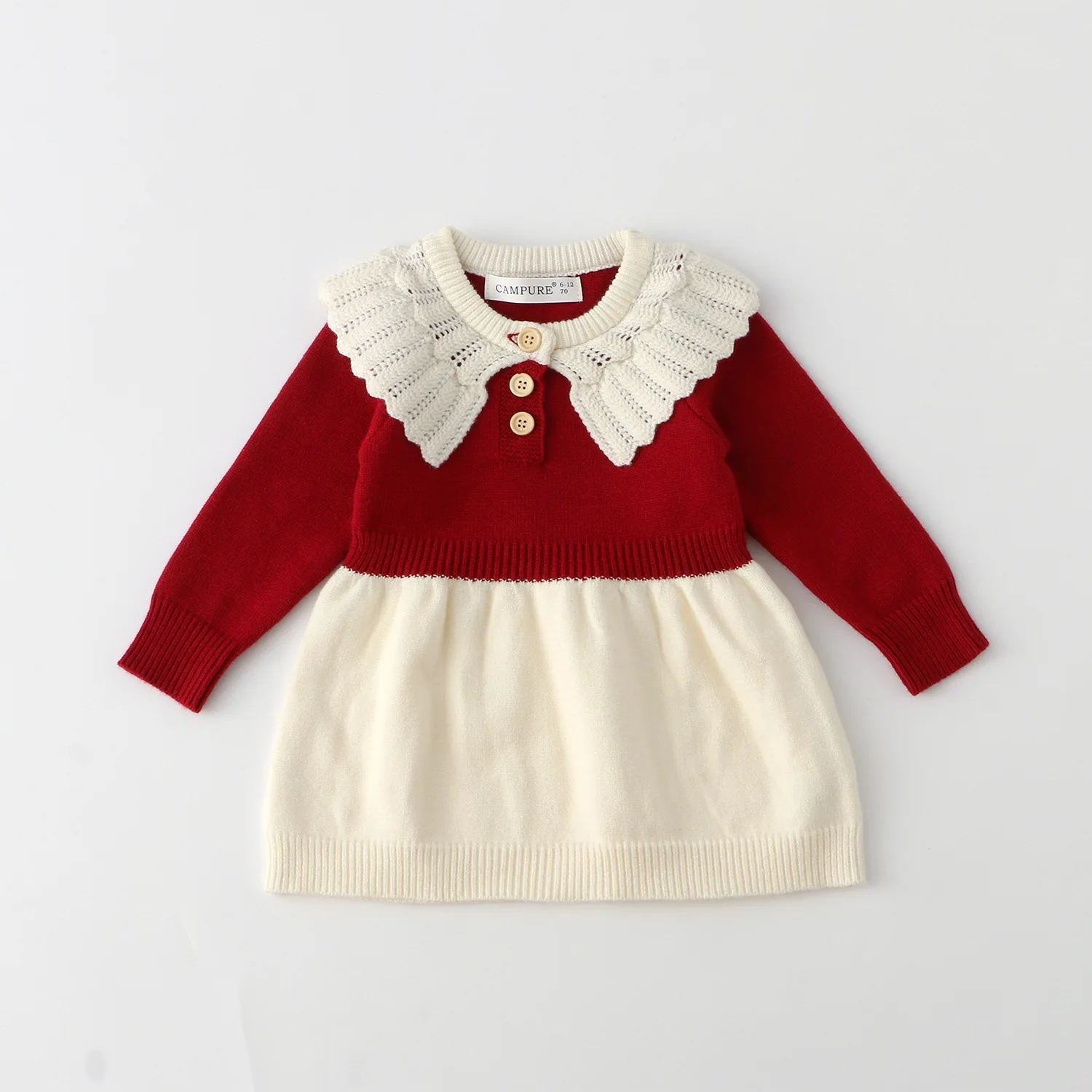 9M-4T Kids Girls Dresses Peter Pan Collar Girls Knit Dress Patchwork Sweaters Kids  A Line Dresses