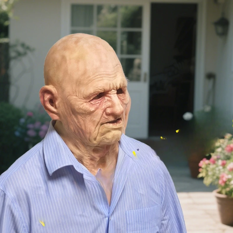 محاكاة سيليكون شخصية الرجل العجوز قناع أصلع الجد أقنعة معالج الشعر الأبيض الجدة أغطية الرأس هالوين Coaplyay الدعائم #1