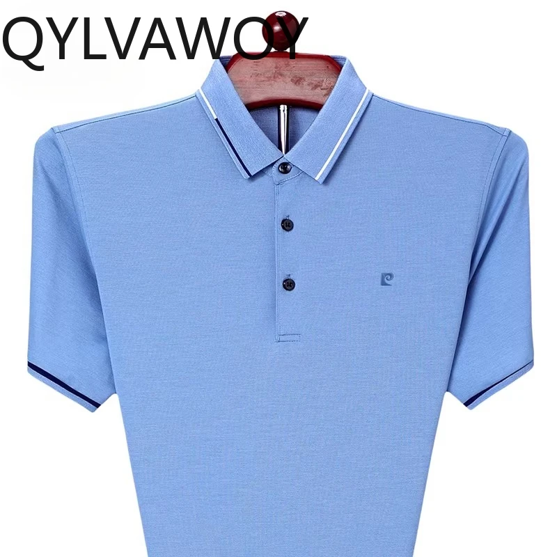 

QYLVAWOY 100% Real Mulberry Silk Polo Shirts Mens T Shirt Summer Polo Shirts Herren Short Sleeve Tops Casual Daily High Quality