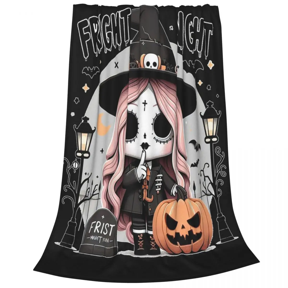 Fright Night Cute Doll Pumpkin Halloween Blankets Fleece Sofa Throw Blankets For Couch Bedding Office Throws Bedspread Quilt