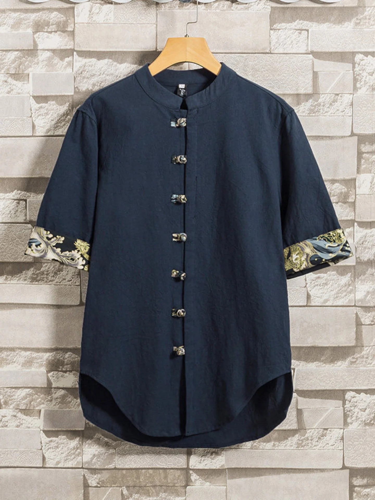 

Summer Cotton Linen Short Sleeve Shirt Chinese Style Button up Loose Fit Antibacterial Regular Sleeve Length Fashionable Top