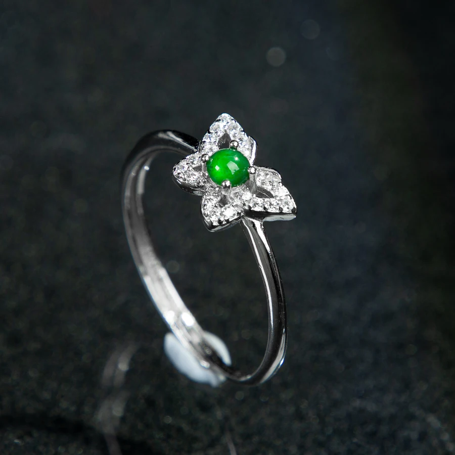 

TIMESWIND Authentic A-type Green Jade S925 Butterfly Three-D Zircon Women Open Ring Fashion Jewelry with Certificate