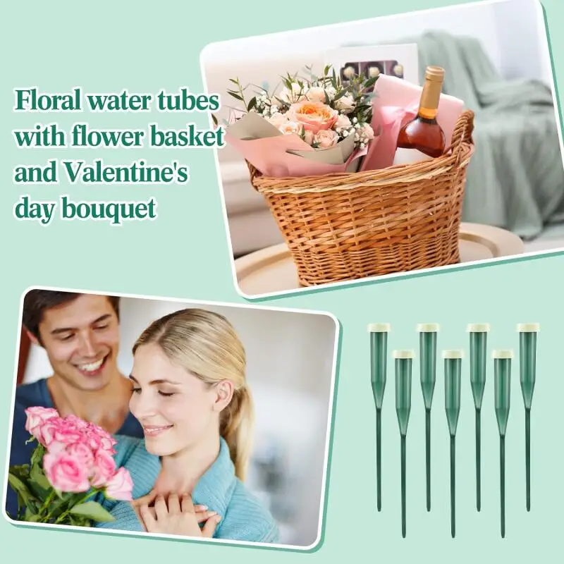 25PCS 6 Inches Floral Water Tubes Plastic Green Floral Tubes with Rubber Caps Fresh Flower Water Tubes for Bouquet Stem Supplies