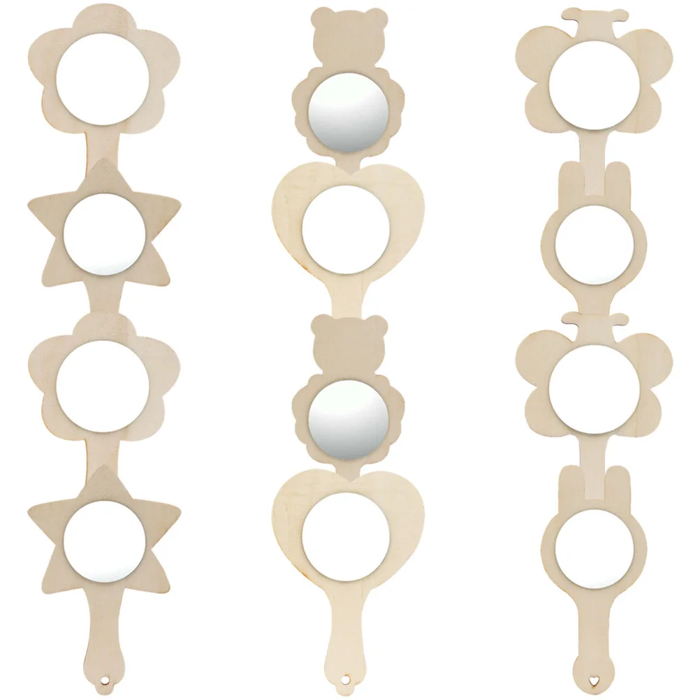

12Pcs DIY Unfinished Wooden Mirrors Blank Handheld Mirror Crafts for Kids Creative Painting Makeup Mirror DIY Craft Supplies