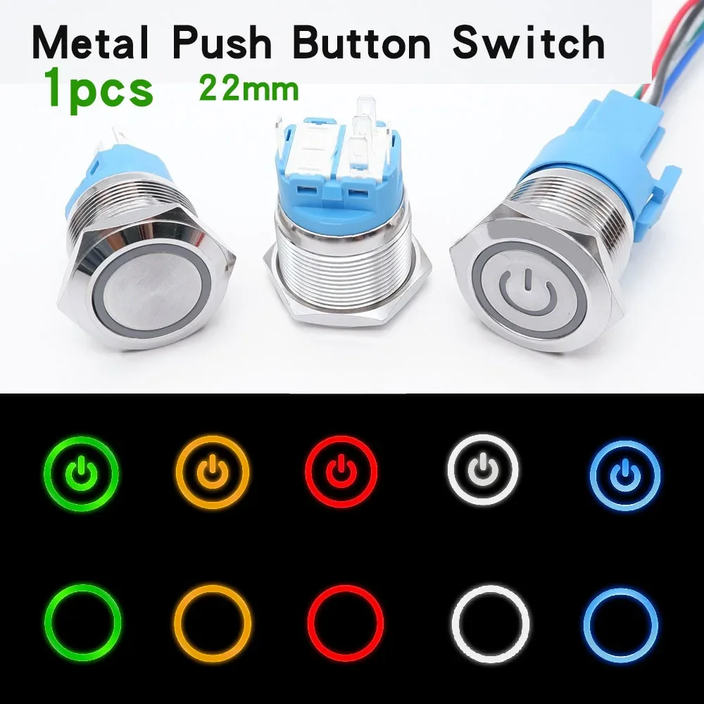 22mm Metal Power Supply Switch Push Button PC Car Engine Backlit 3v 6v 12v 24v 220v momentary Start Stop LED Light Red Green