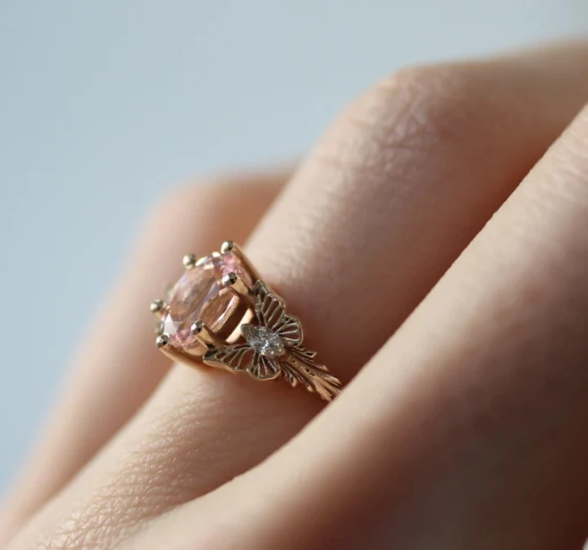 1Pc Exquisite Butterfly Fashion  Copper Zirconia Rose Gold Ring Women Prom Party Favours