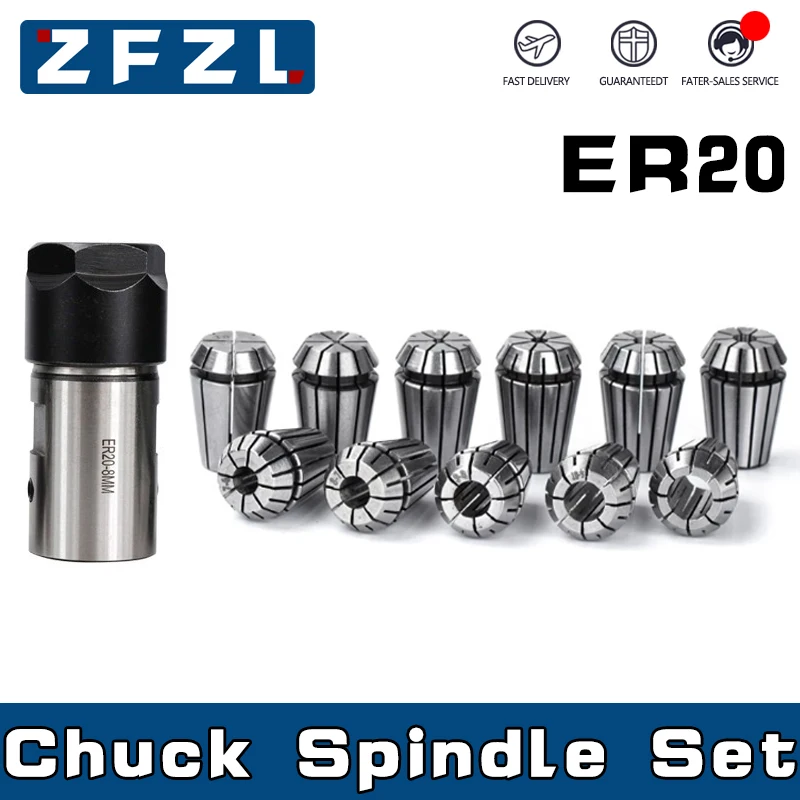 

ER20 A 6MM 8MM 10MM 12MM 14MM 16MM Collet Chuck Shaft Set ER20 1-13MM 1/8MM 1/4MM 1/2MM Spring Chuck For CNC Lathe Engraving