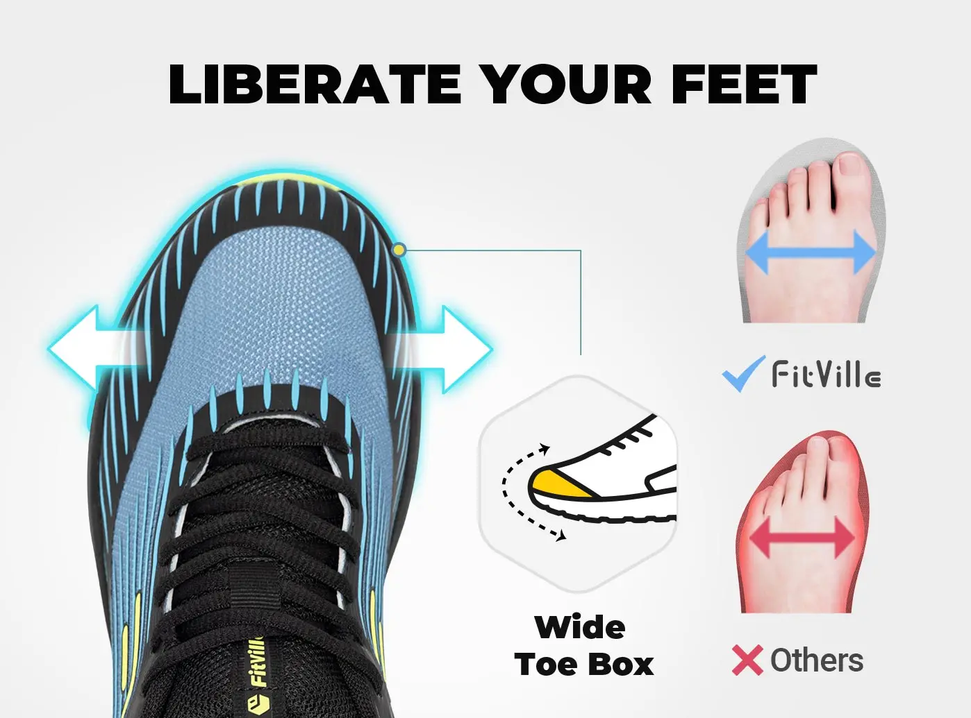 أحذية FitVille Trail للجري أحذية رياضية رجالية واسعة للغاية وغير قابلة للانزلاق خفيفة الوزن للأقدام المنتفخة ودعم القوس وتخفيف الآلام