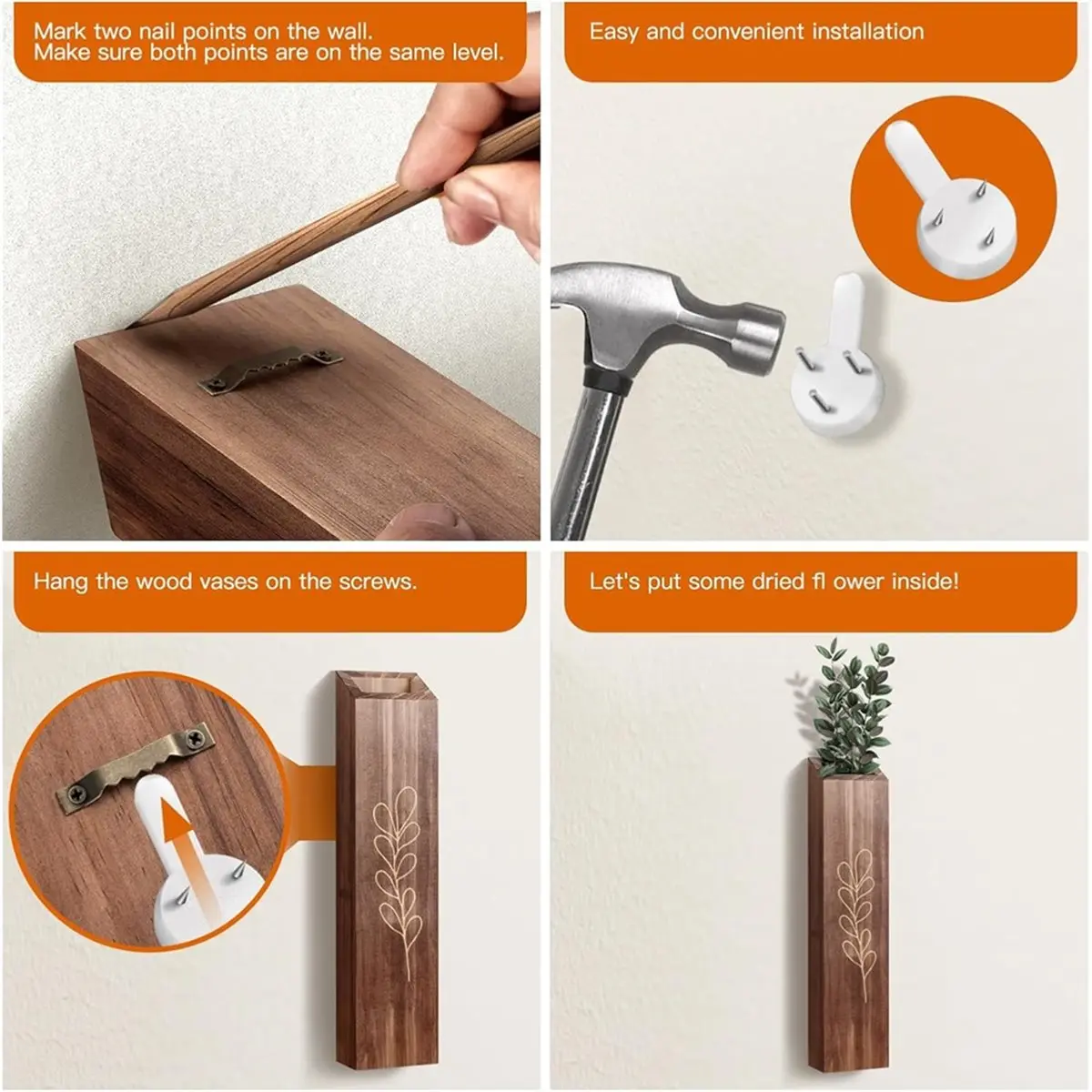 

1set/4pcs Wooden Set for Decorating Plants and Dried Flowers, Modern Bohemian Wall Decoration for Living Room