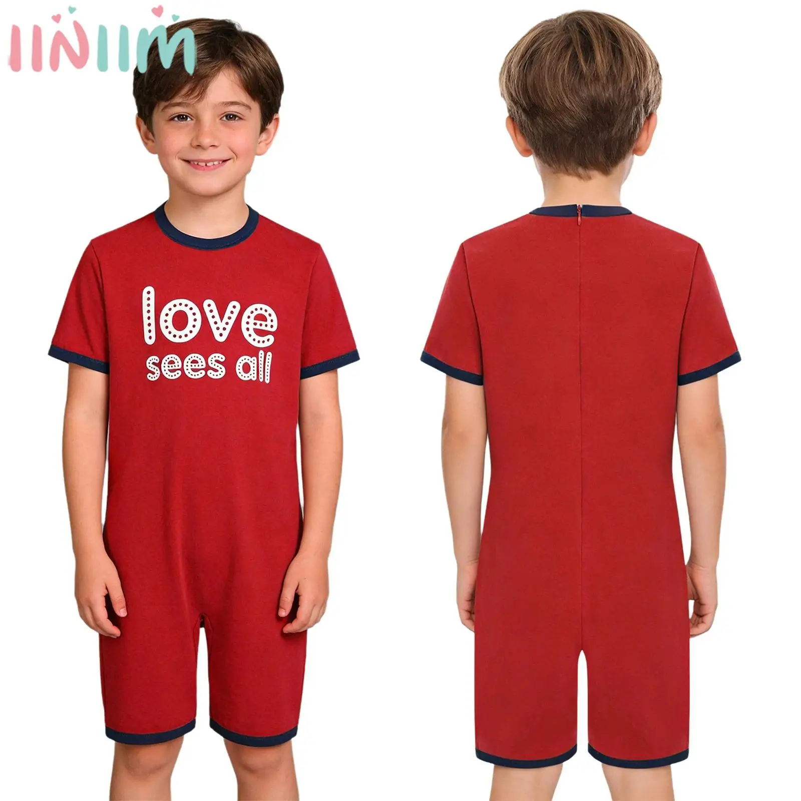 Kids Boys Girls Special Needs Adaptive Clothing Short Sleeve Anti-Strip Back Zipper Bodysuit Autism Sensory Jumpsuit Loungewear